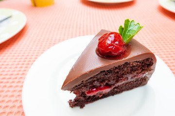 chocolate cake on white plate