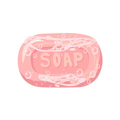 Bar of soap with foam isolated on white. Vector illustration.