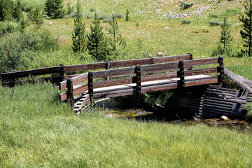 wooden bench in field