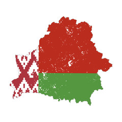 Fototapeta premium Belarus country silhouette with flag on background, isolated on white