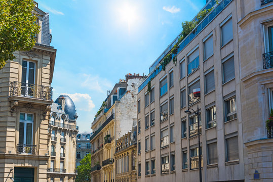 Elegant buildings under a blue sky in Paris
