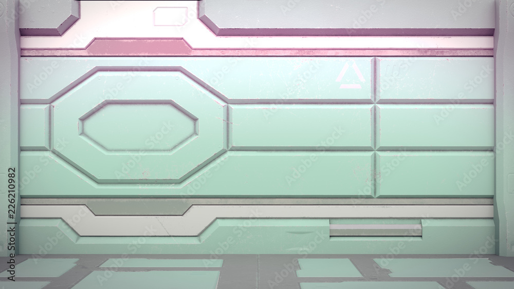 Wall mural 3d rendering of realistic sci-fi spaceship corridor