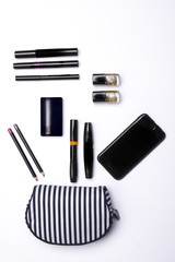 Top view of female accessories for woman. 