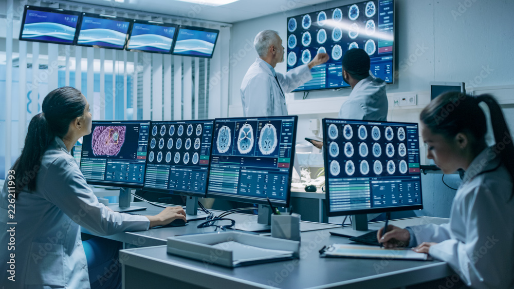 Wall mural team of professional scientists work in the brain research laboratory. neurologists / neuroscientist