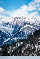 snow covered Himalayas in Manali India. Hampta pass