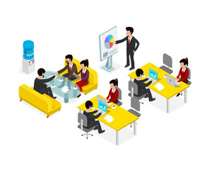 Coworking office people business man object isometric. Vector illustration