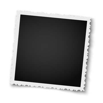 Retro realistic square photo frame with figured edges isolated on white background. Vector photo mockup.