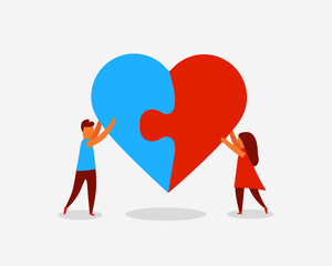 People heart puzzle love on the white background. Vector illustration