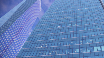 close up view on the modern beautiful skyscrapers with gorgeous dramatic sky on the background