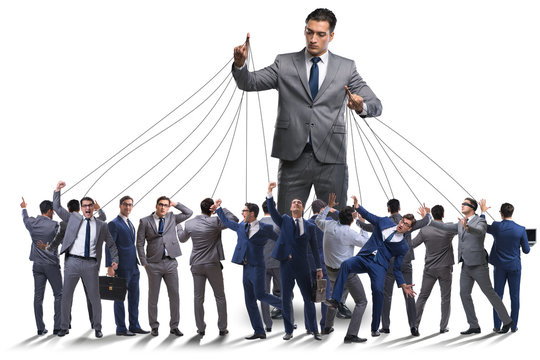 Boss employee manipulating his staff in business concept