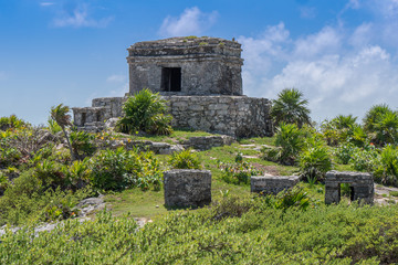 Mayan Ruins Besides Caribbean Sea. Riviera Maya, Traveling Mexiko