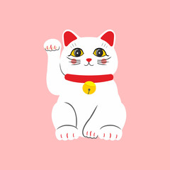 Vector flat style Japanese Lucky Cat Maneki Neko. Isolated on white background.