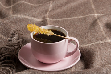 Morning Coffee. Rock Cane Sugar Stick. Home Baked Chocolate Muffins.