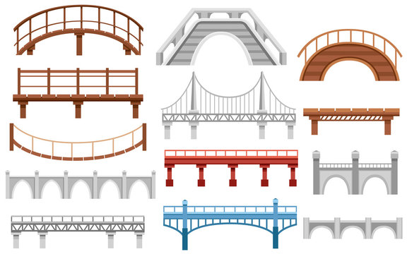 Fototapeta Collection of different bridges. City architecture flat icon. Vector illustration isolated on white background