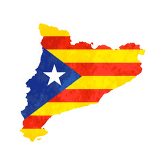Catalonia country silhouette with flag on background, isolated on white