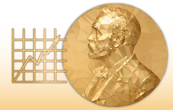 Nobel Economy award, gold polygonal medal and graphic symbol