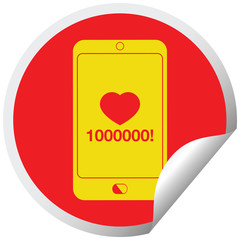 mobile phone showing 1000000 likes circular peeling sticker