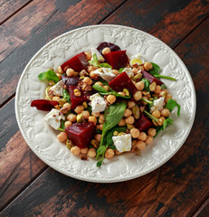 Healthy Beet Salad with chickpeas, pistachios nuts, feta cheese
