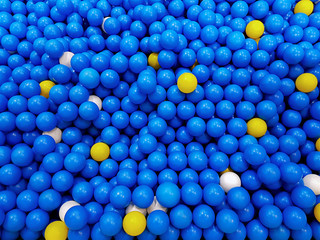 Full Frame Background of Blue Yellow and White Plastic Balls for Kids