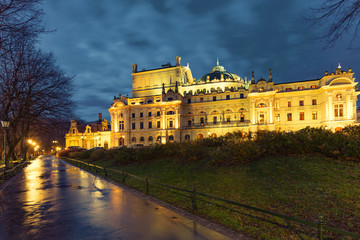 Night view of the Krakow historical architecture. Poland.