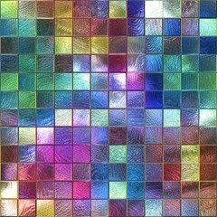 Naklejki  Kolorowe szkło bezszwowe tekstura z kwadratowym wzorem dla okna, witraże, ilustracja 3d