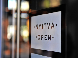 Open sign in english and hungarian languages