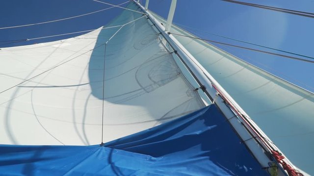 Sail of a monohull yacht seen from below