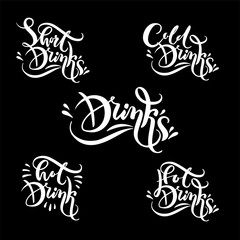 Decorative vector hand written lettering set of logo text Drinks for menu design, wine list for restaurants, cafes, bars