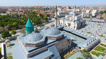 Aerial view Mevlana musem and great view of Mevlana Konya City in Turkey