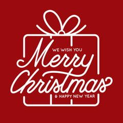 Merry Christmas and Happy New Year lettering template. Monochrome typography for Holiday Greeting Gift Poster. Winter holidays related typographic quote.