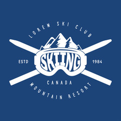 Vintage ski or winter sports logo, badge, emblem, design element. Vector illustration. Monochrome Graphic Art.