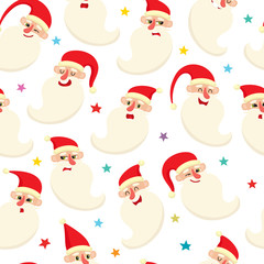 Seamless pattern with cute cartoon santa, vector illustration on white