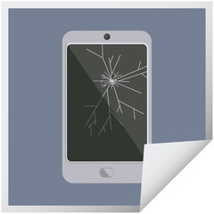 cracked screen cell phone graphic square sticker