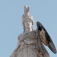 Athena marble statue partial view, the ancient greek goddess of knowledge and wisdom