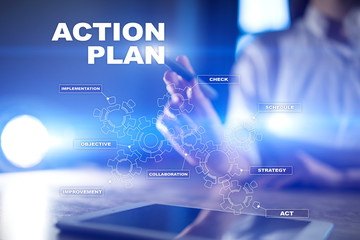 Action plan on the virtual screen. Planning concept. Business strategy.