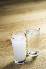 Turkish raki on wooden table