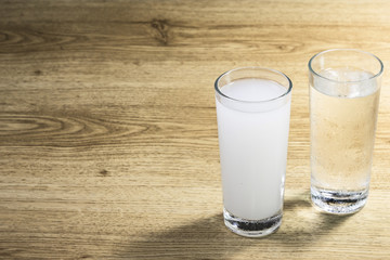 Turkish raki on wooden table