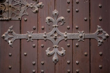 iron ornament on the door of a church in Leipzig, Germany