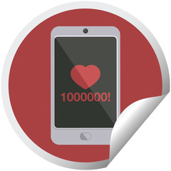 mobile phone showing 1000000 likes graphic circular sticker
