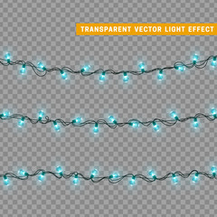 Christmas lights isolated realistic design elements. Blue Garlands,