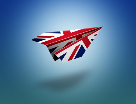 Flying paper plane origami with UK flag