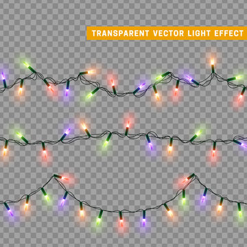 Garlands colorful. Christmas lights isolated realistic design elements.