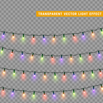 Garlands colorful. Christmas lights isolated realistic design elements.