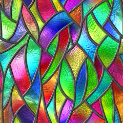 Naklejki  Kolorowe szkło bezszwowe tekstura z wzorem dla okna, witraże, ilustracja 3d
