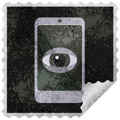 cell phone watching you graphic vector illustration square sticker stamp