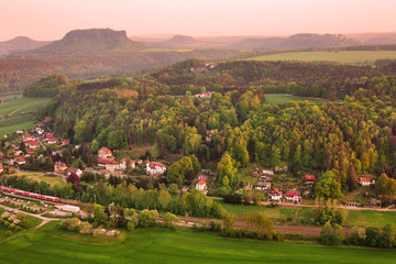 Fototapeta na wymiar View from Bastei over Saxon Switzerland National park, popular travel destination in Germany