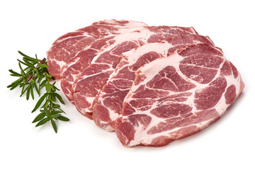 Meat, pork, slices pork loin with herbs, isolated on a white background
