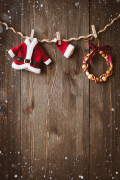 Christmas rustic background - vintage planked wood with free text space.