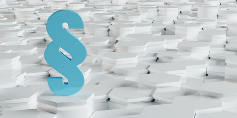 White and blue law icon hexagons background 3D rendering