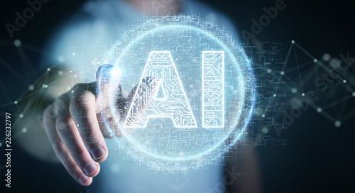 Businessman using digital artificial intelligence icon hologram 3D rendering
